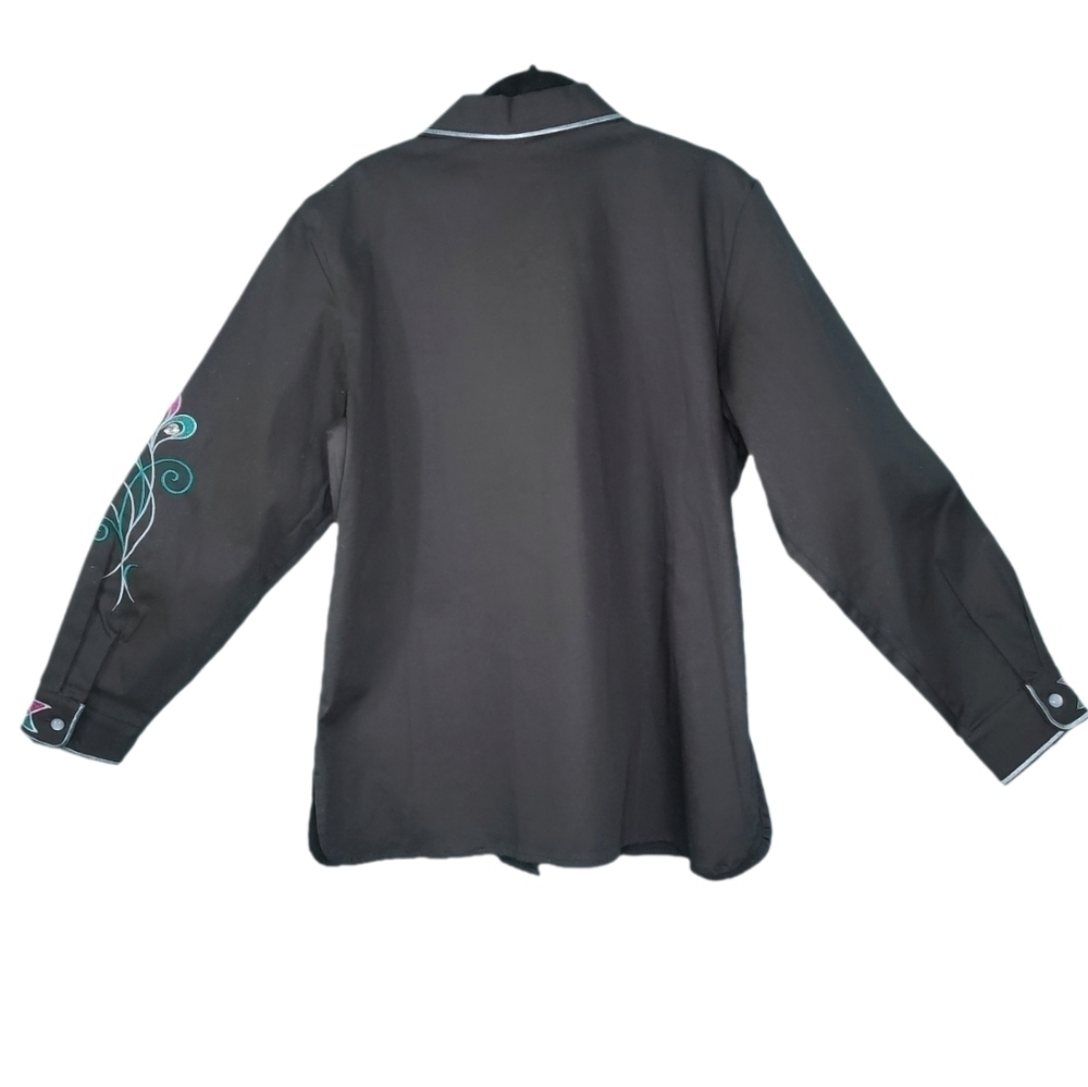 Bob Mackie Wearable Art Black Button-down Embroidered Shirt Size M - Picture 2 of 16